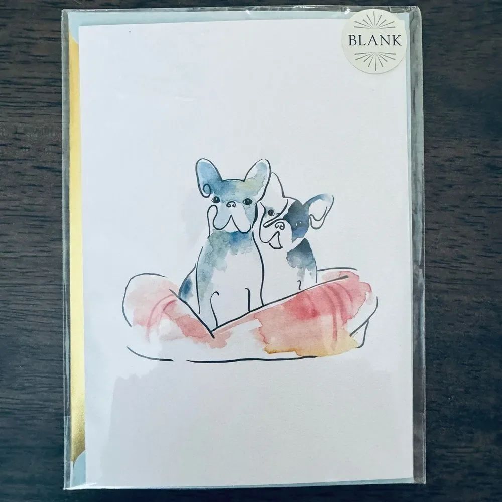 Frenchie Boston Terrier Dog Watercolor Greeting Card
